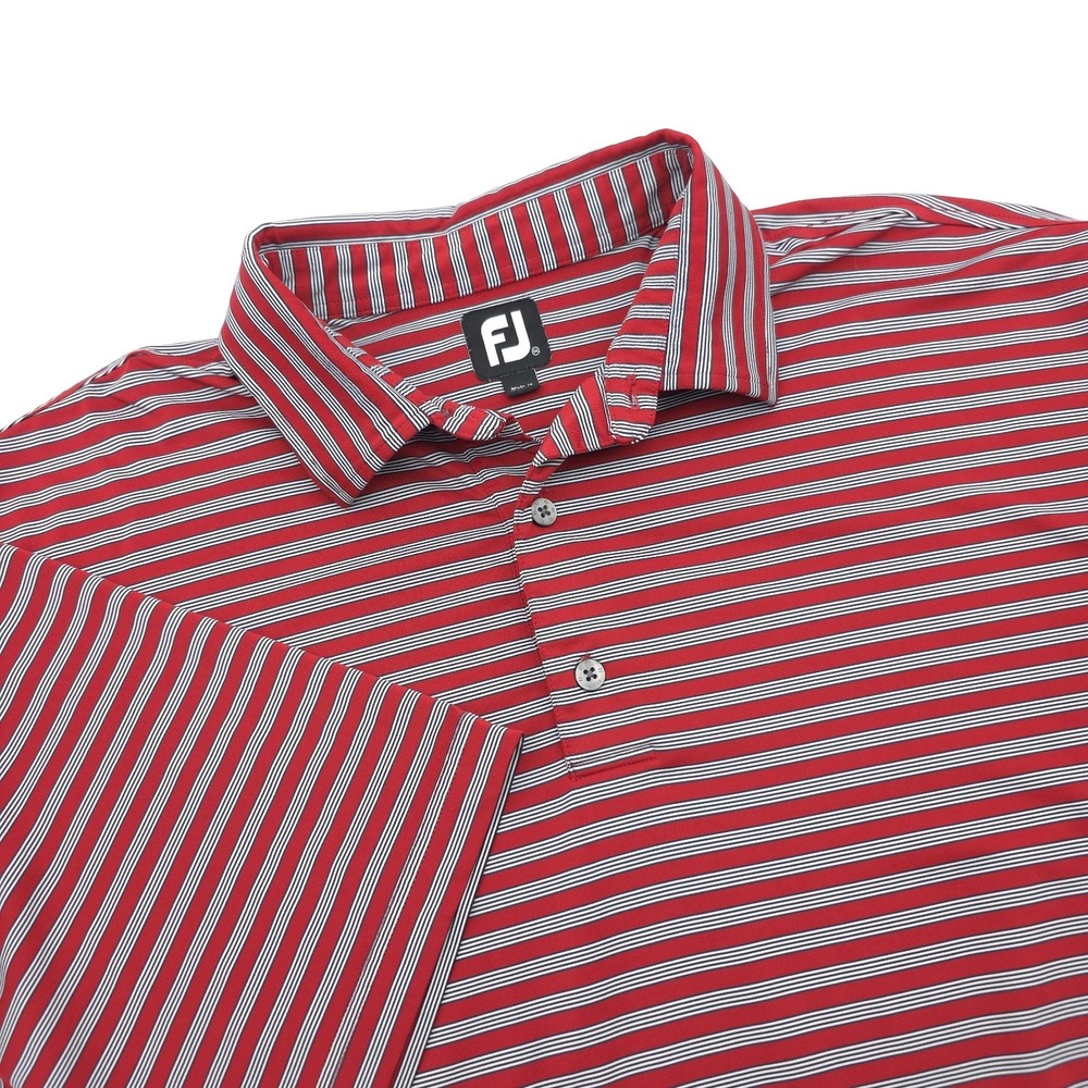 FootJoy Mens 2XL Red White Striped Polo FJ Performance Stretch Golf 1963 Logo